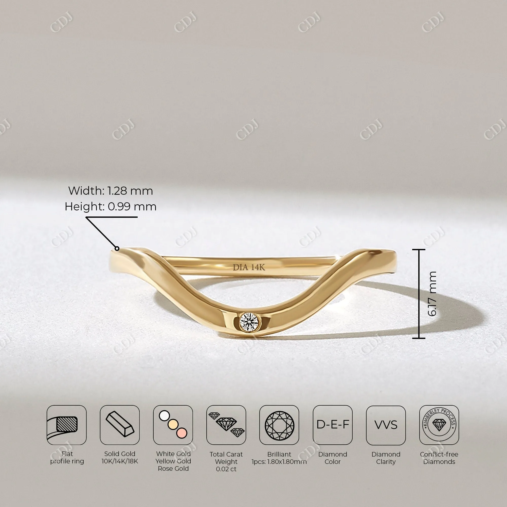 0.02CT Curved Real Diamond Solitaire Wedding Band