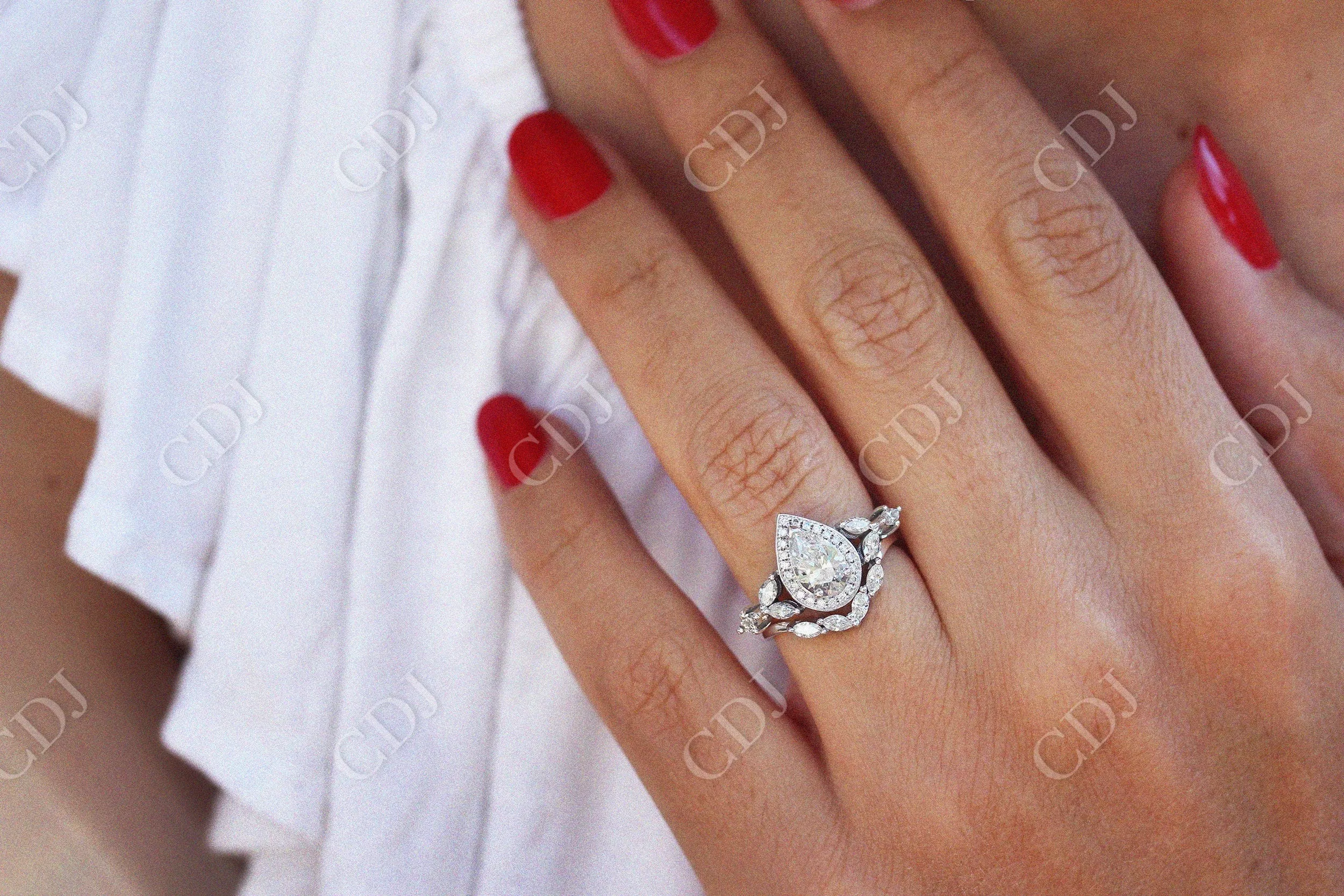 0.20CTW Marquise Moissanite Curved Wedding Band