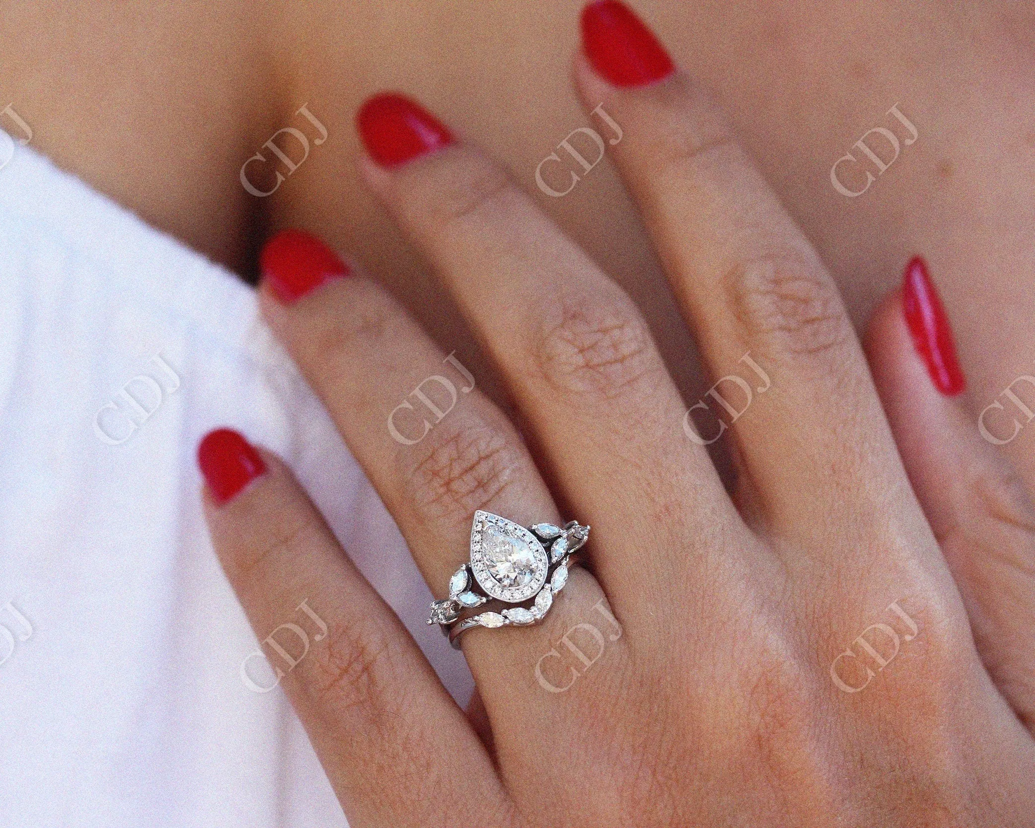 0.20CTW Marquise Moissanite Curved Wedding Band