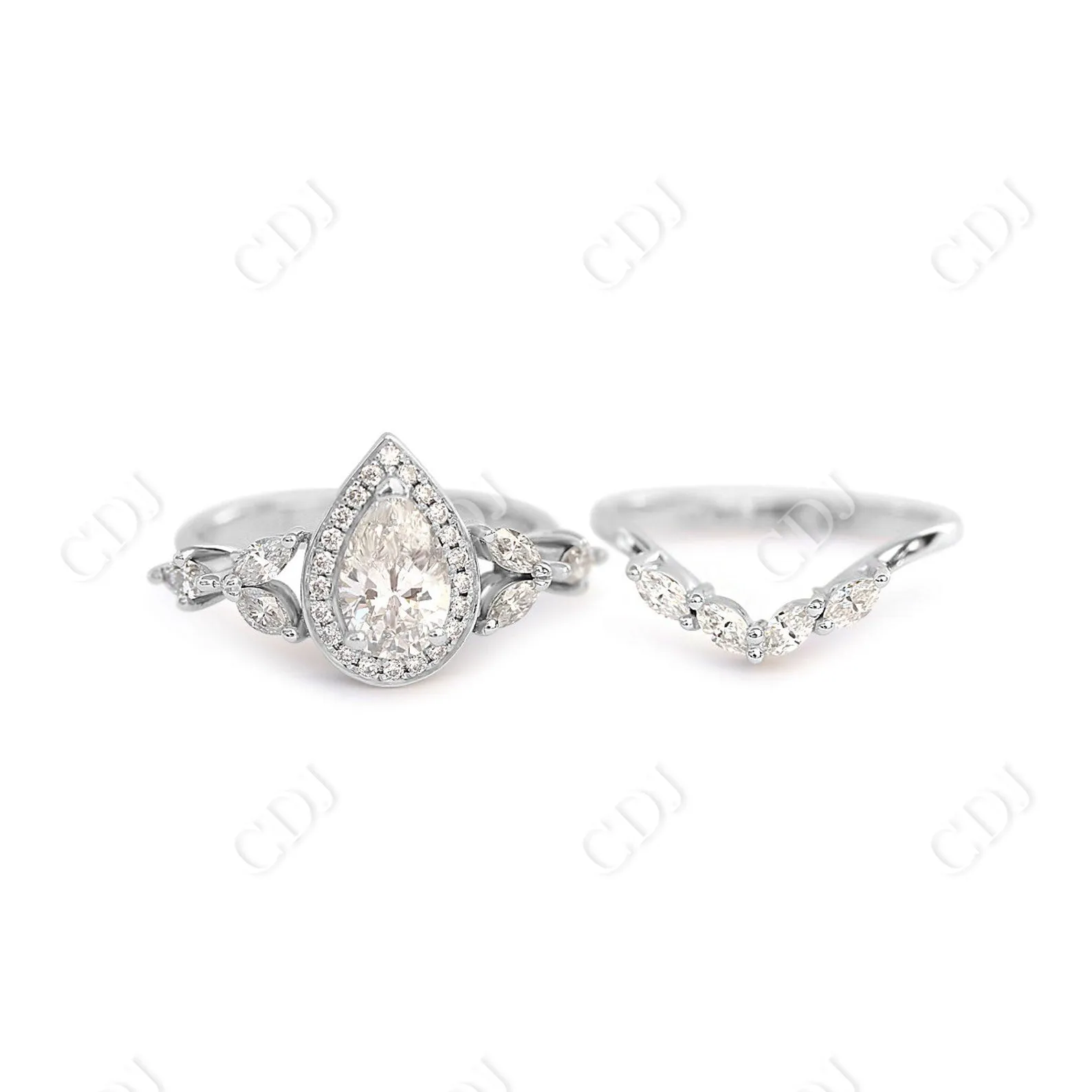 0.20CTW Marquise Moissanite Curved Wedding Band