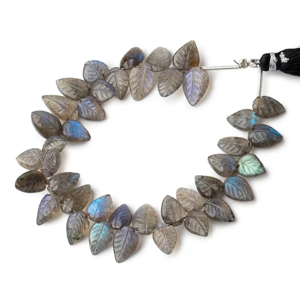 10x7-13x7mm Labradorite hand carved leaf beads 6.5 inch 40 pieces AAA