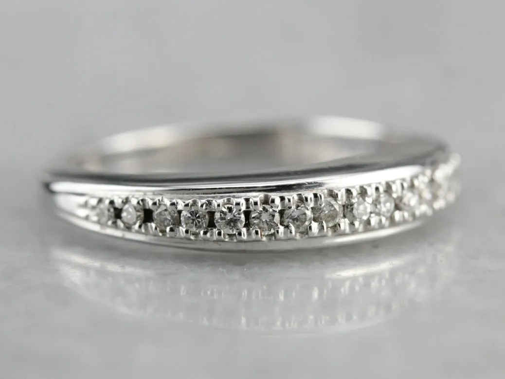 14k White Gold Pave Set, Comfort Fit  Wedding Band