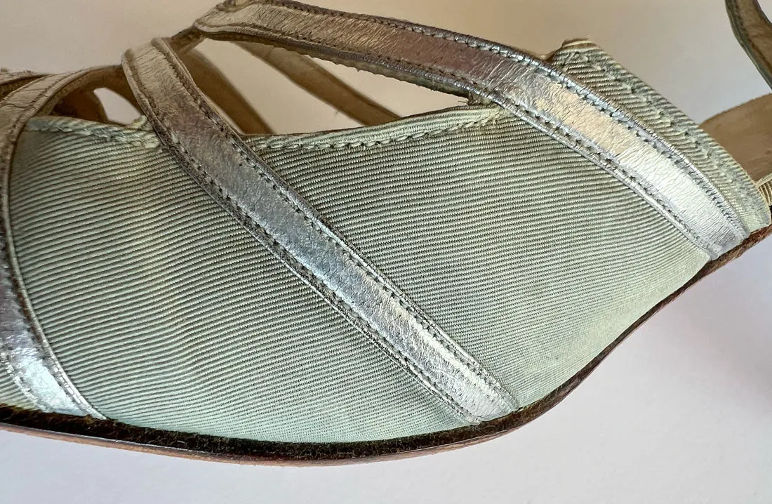 30s Evening Heels 20s T-Strap Flapper Shoes Vintage Silver Trim JoBo VFG