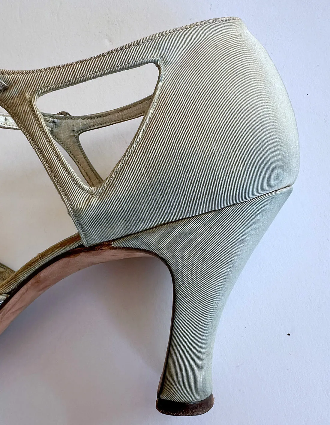 30s Evening Heels 20s T-Strap Flapper Shoes Vintage Silver Trim JoBo VFG