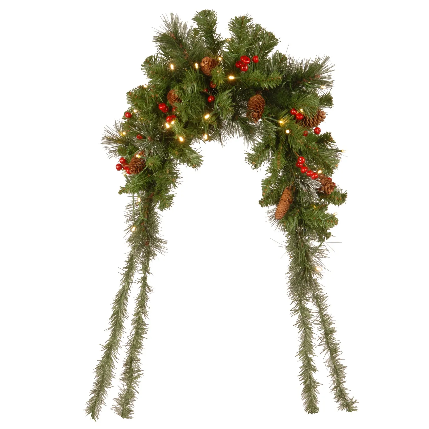 36" Battery-Operated Classic Spruce Mailbox Swag with Warm White Lights, Pine Cones and Berries