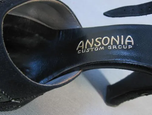 40s Women's Platforms Heels by Ansonia Vintage Peeptoe Ankle Strap Gold Embellished 6.5 VFG