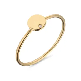 9kt Gold Disc with Single Diamond Ring