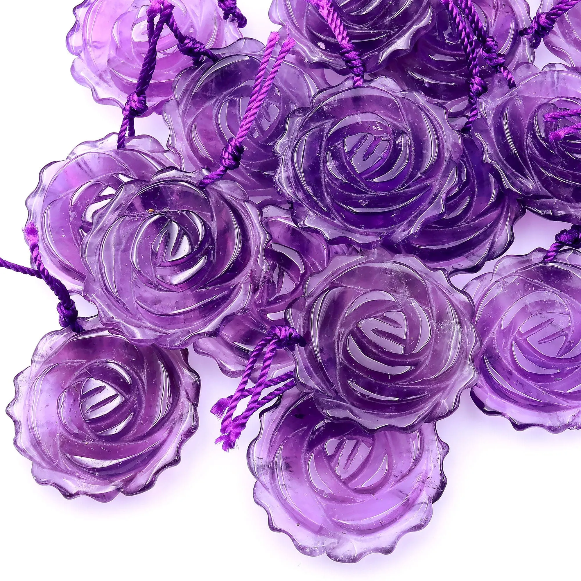 AAA Hand Carved Natural Purple Amethyst Rose Flower Pendant Gemstone Focal Bead