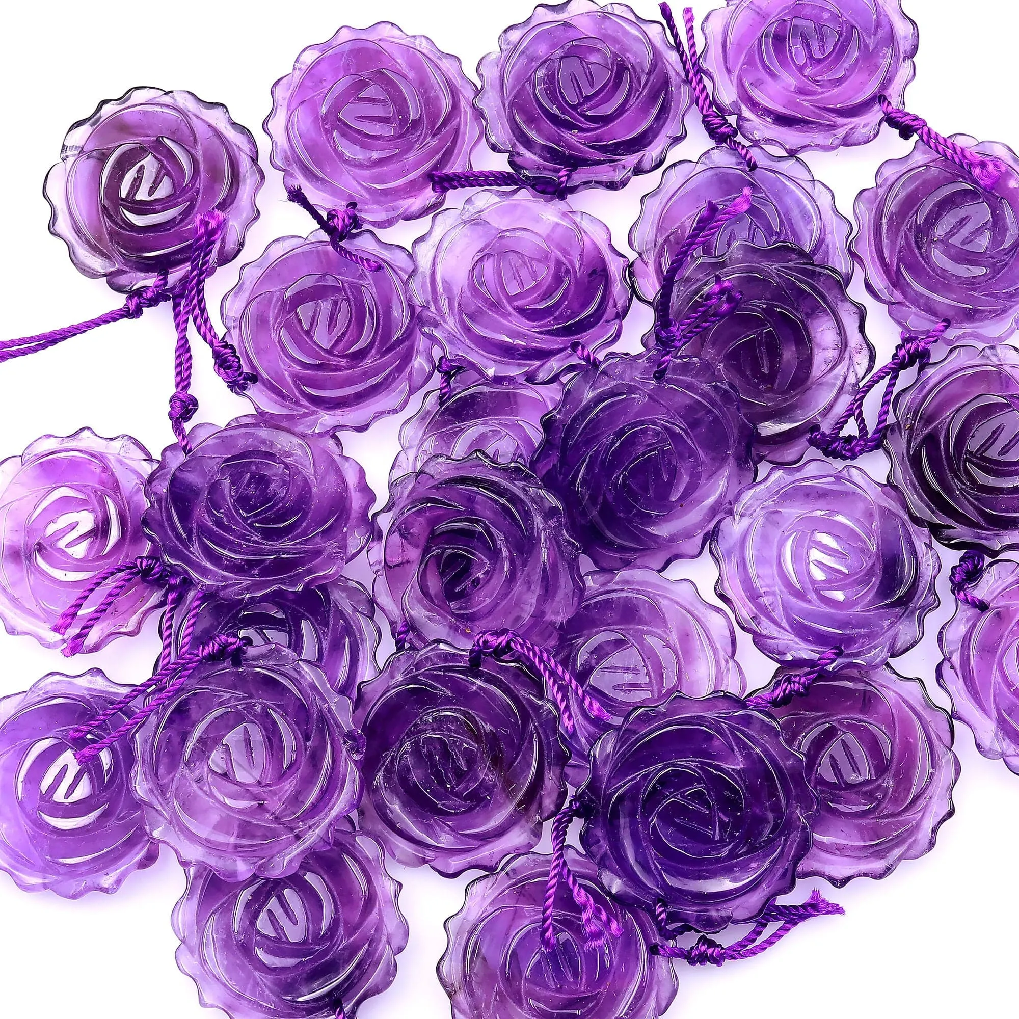 AAA Hand Carved Natural Purple Amethyst Rose Flower Pendant Gemstone Focal Bead