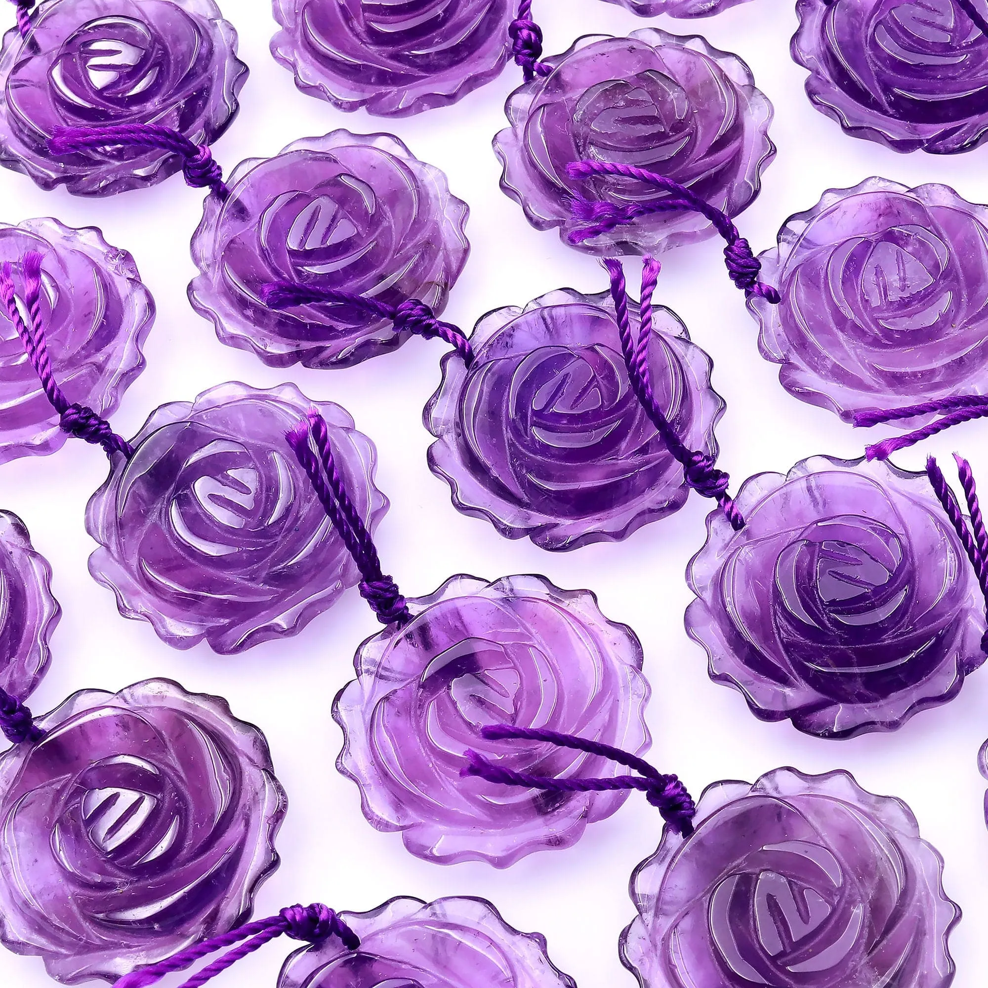 AAA Hand Carved Natural Purple Amethyst Rose Flower Pendant Gemstone Focal Bead