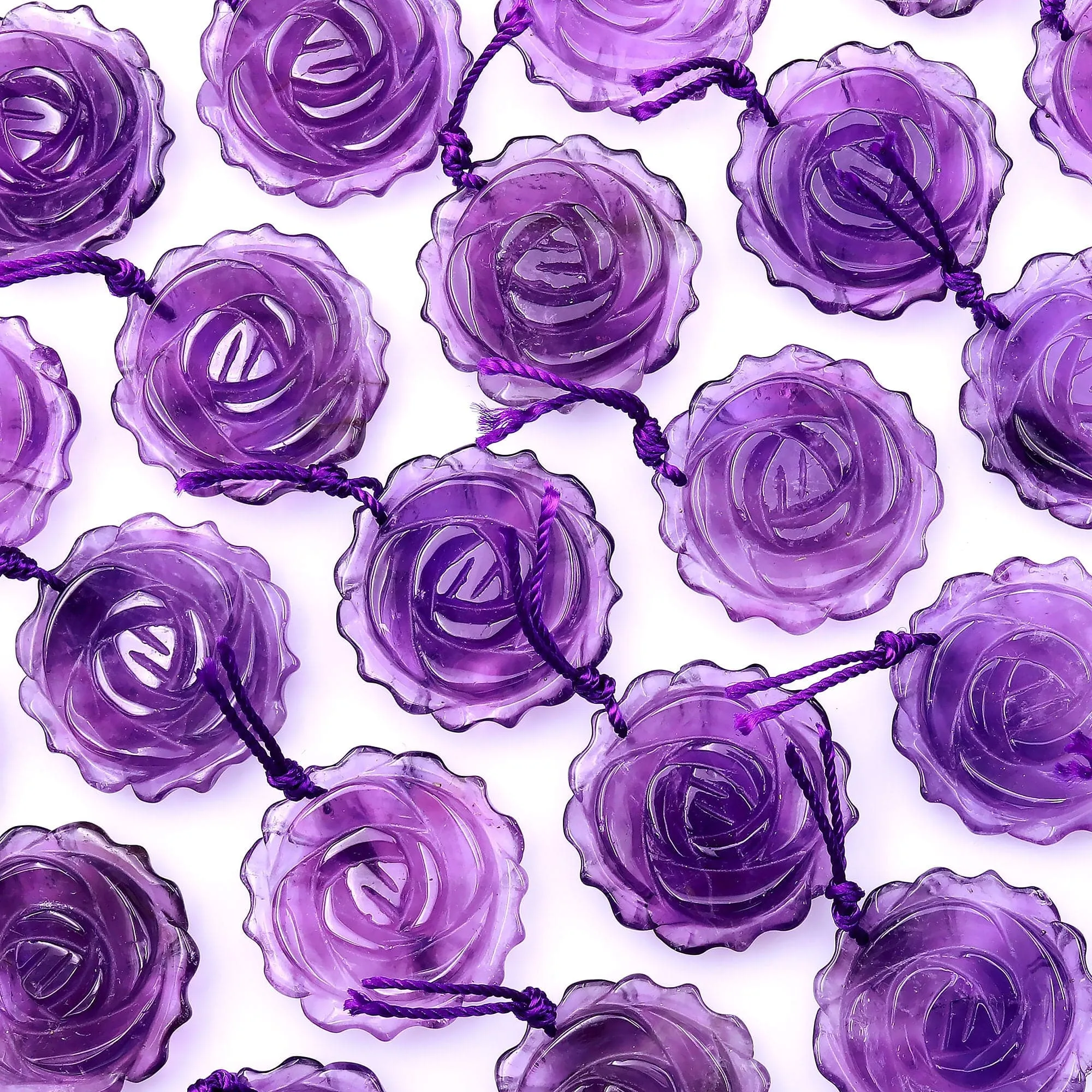 AAA Hand Carved Natural Purple Amethyst Rose Flower Pendant Gemstone Focal Bead