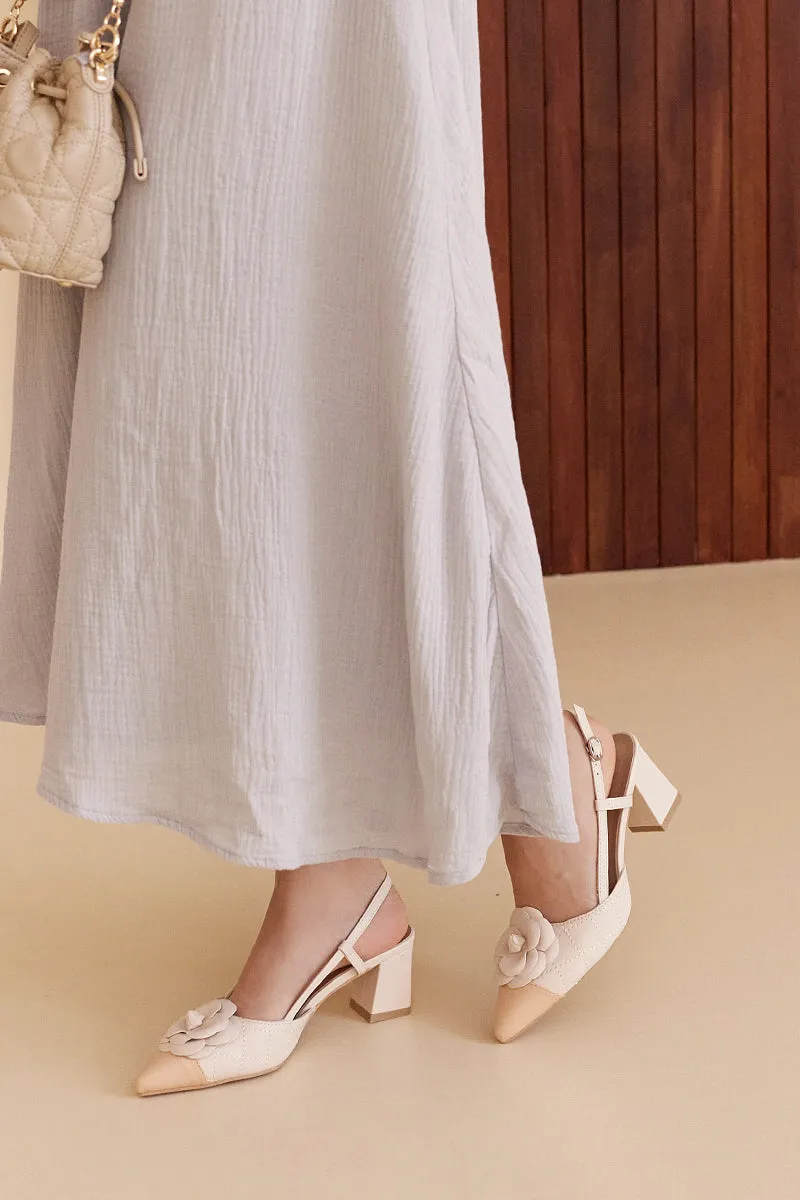 Nude Cream Adelina Flower Embellished Heels - Elegant Womens Footwear