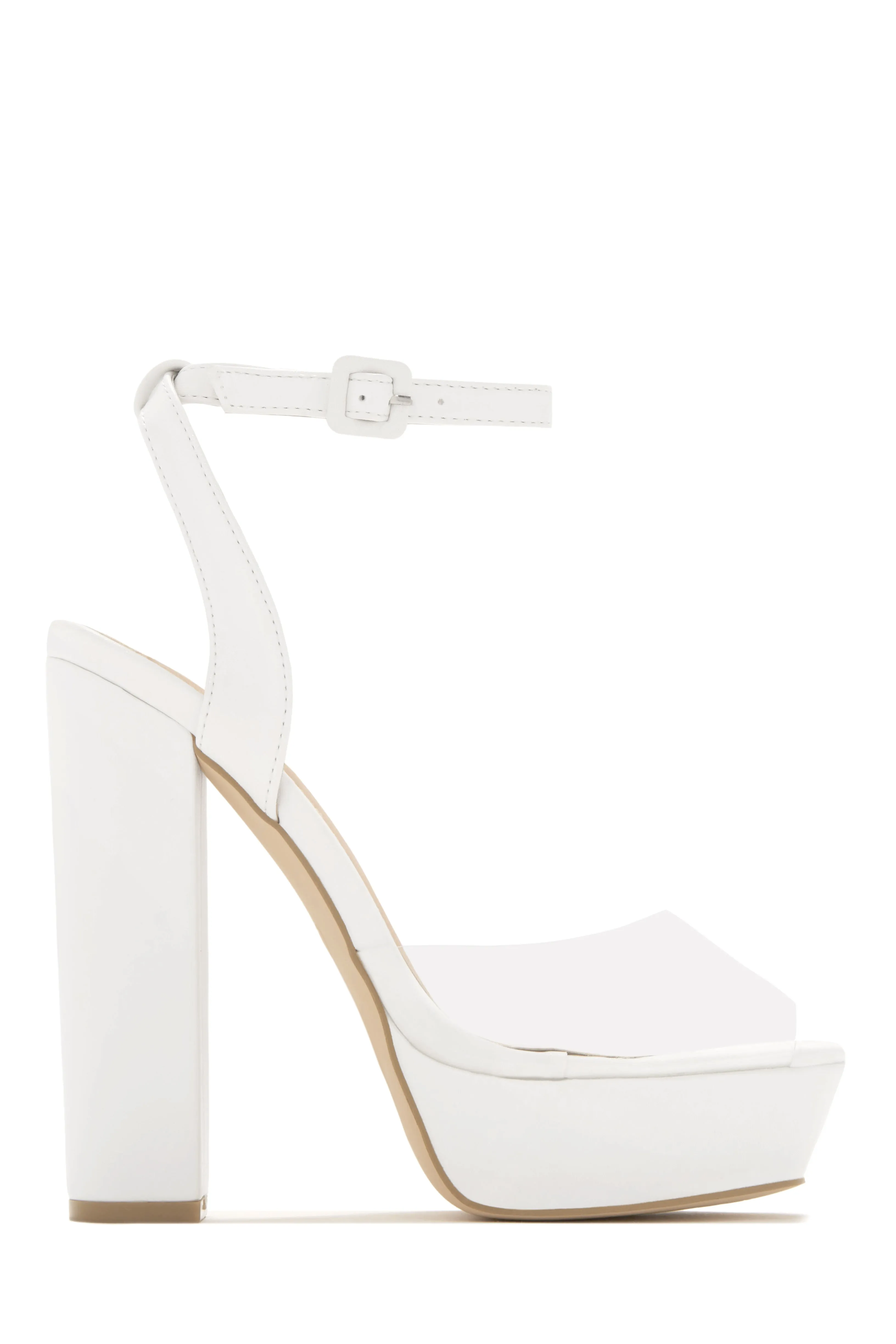 Adelynn Clear Strap Platform Block Heels - White
