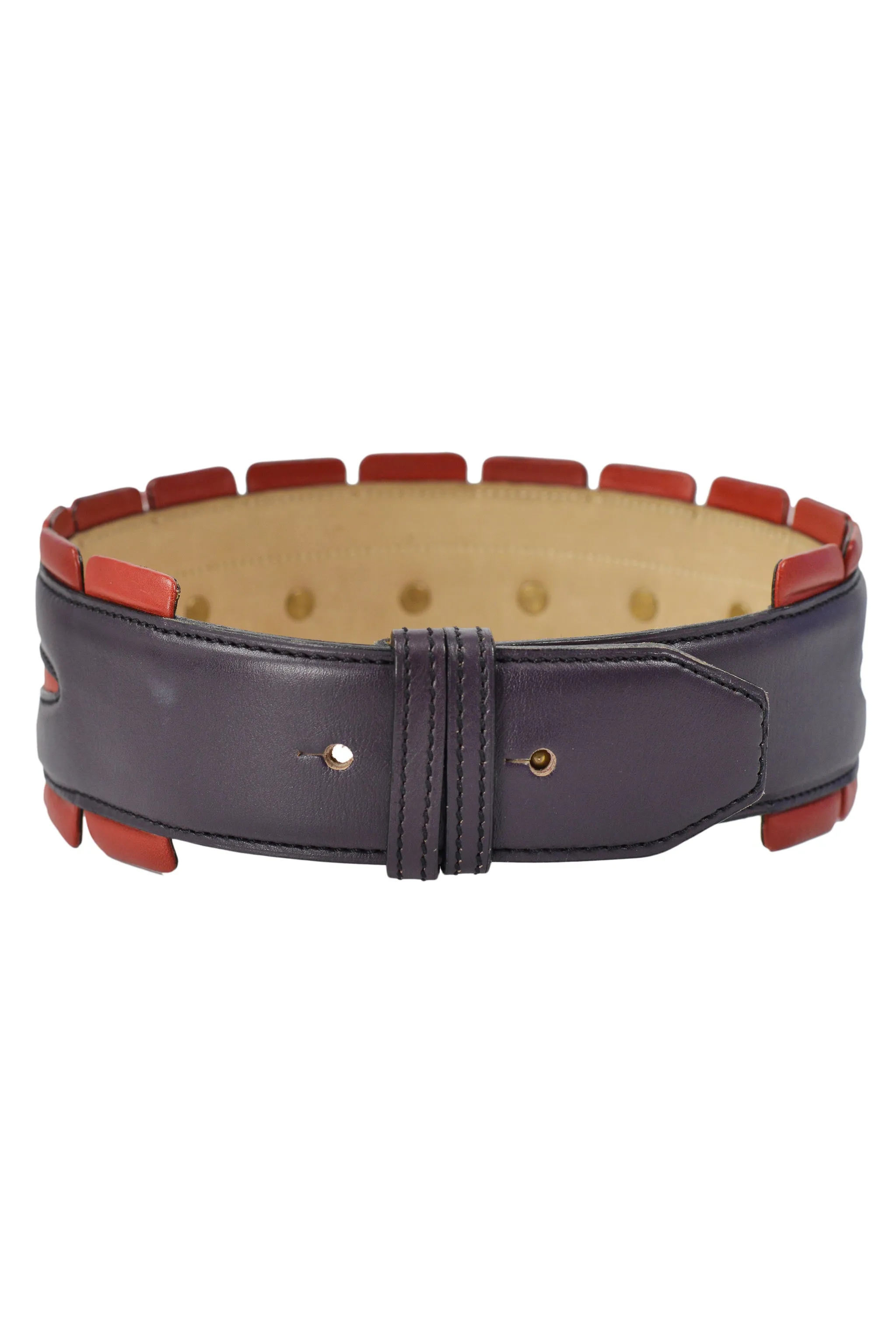ALAIA RED & PURPLE WIDE LEATHER BELT WITH STUDS