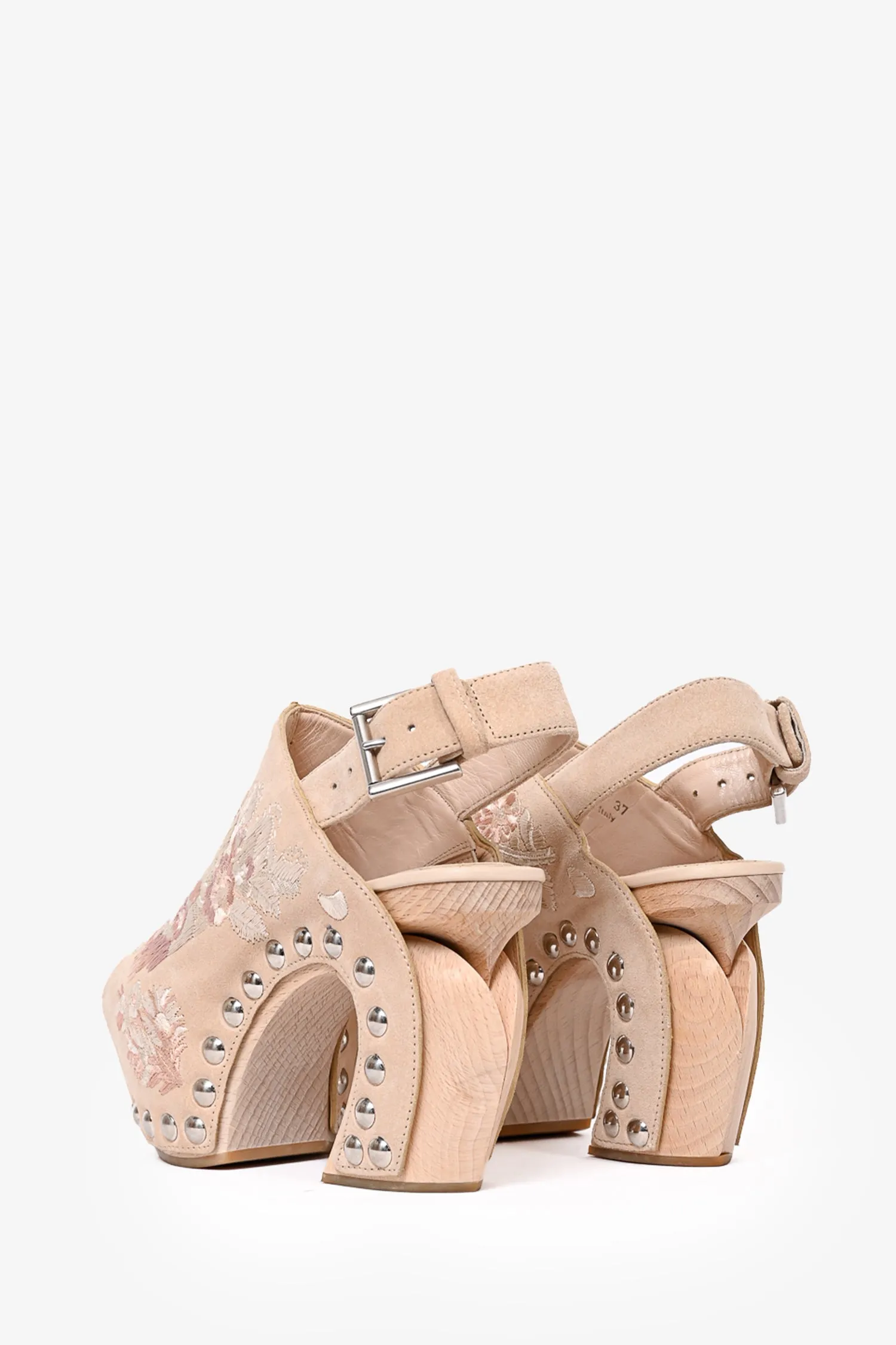 Alexander McQueen Beige Suede Floral Platform Heels Size 37