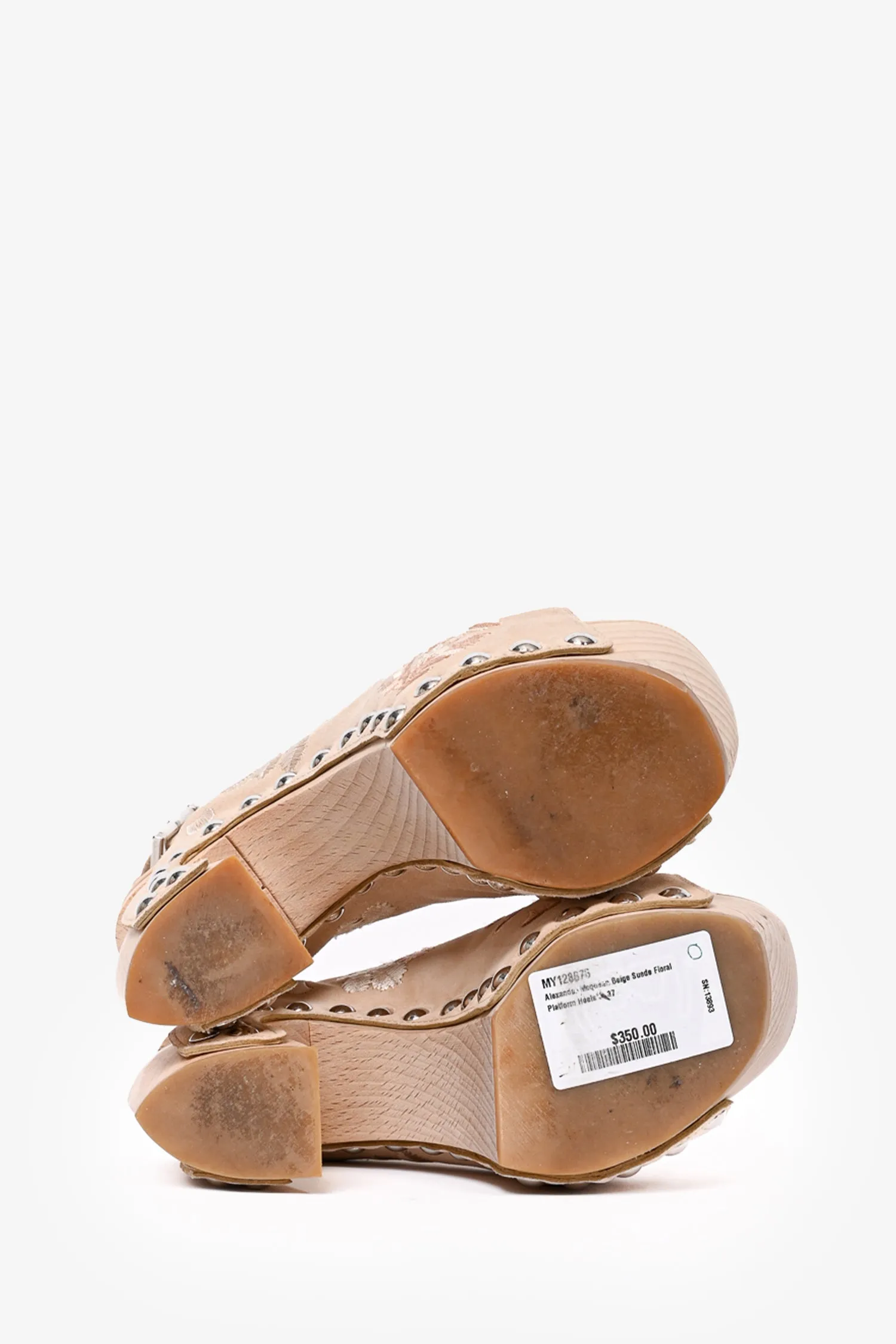 Alexander McQueen Beige Suede Floral Platform Heels Size 37