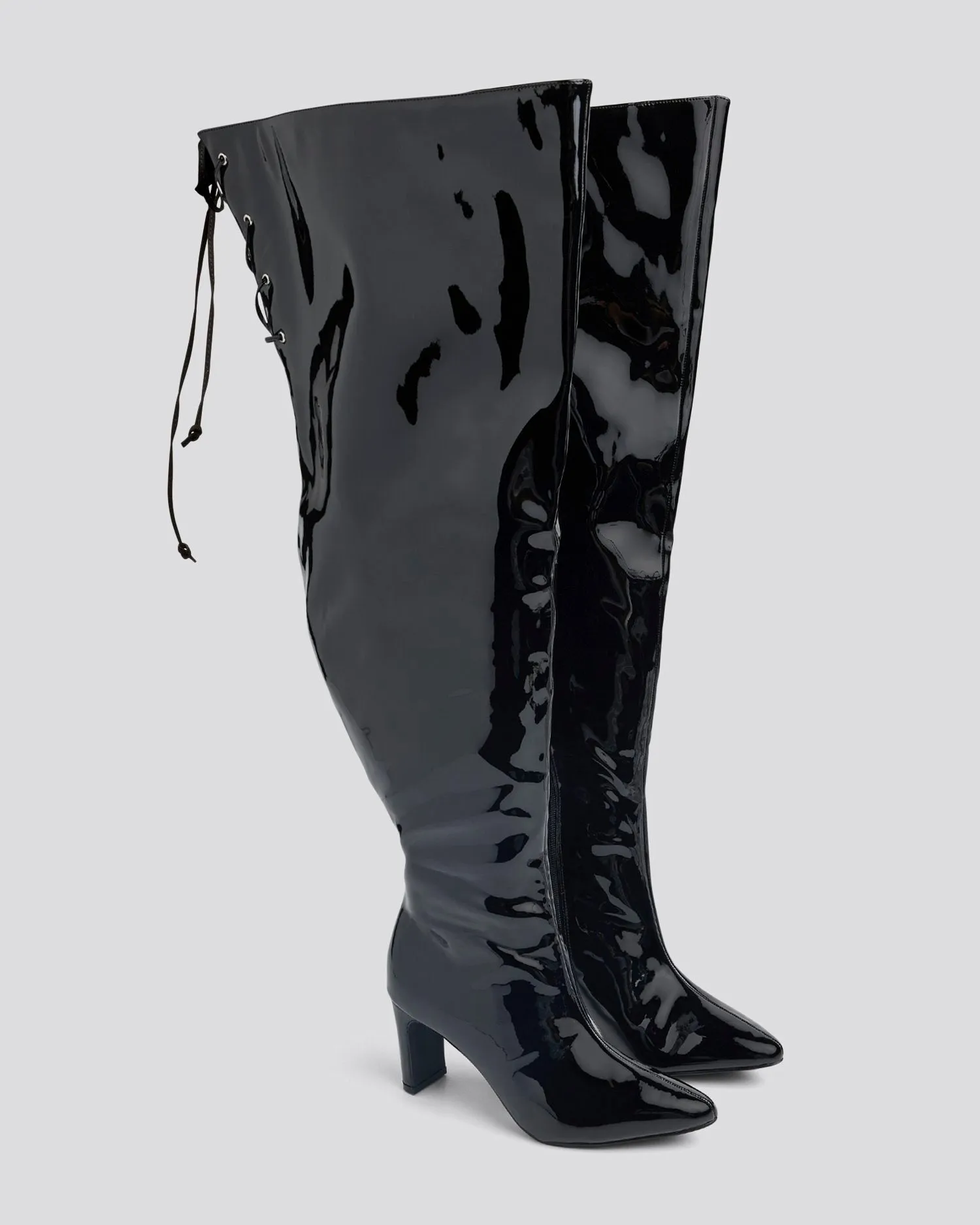 Nadia x FTF Patent Leather Thigh-High Boots in Alfinil