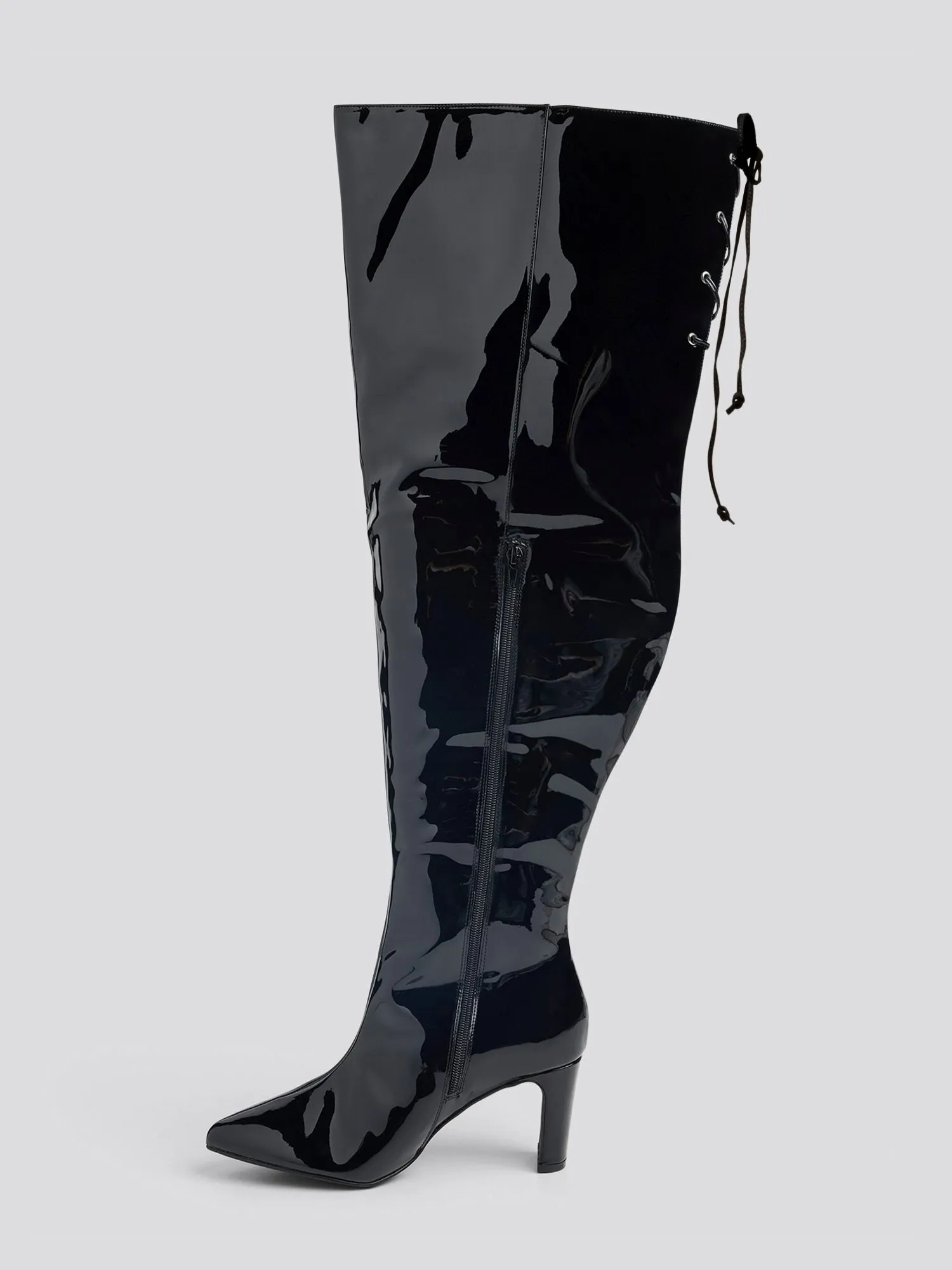 Nadia x FTF Patent Leather Thigh-High Boots in Alfinil
