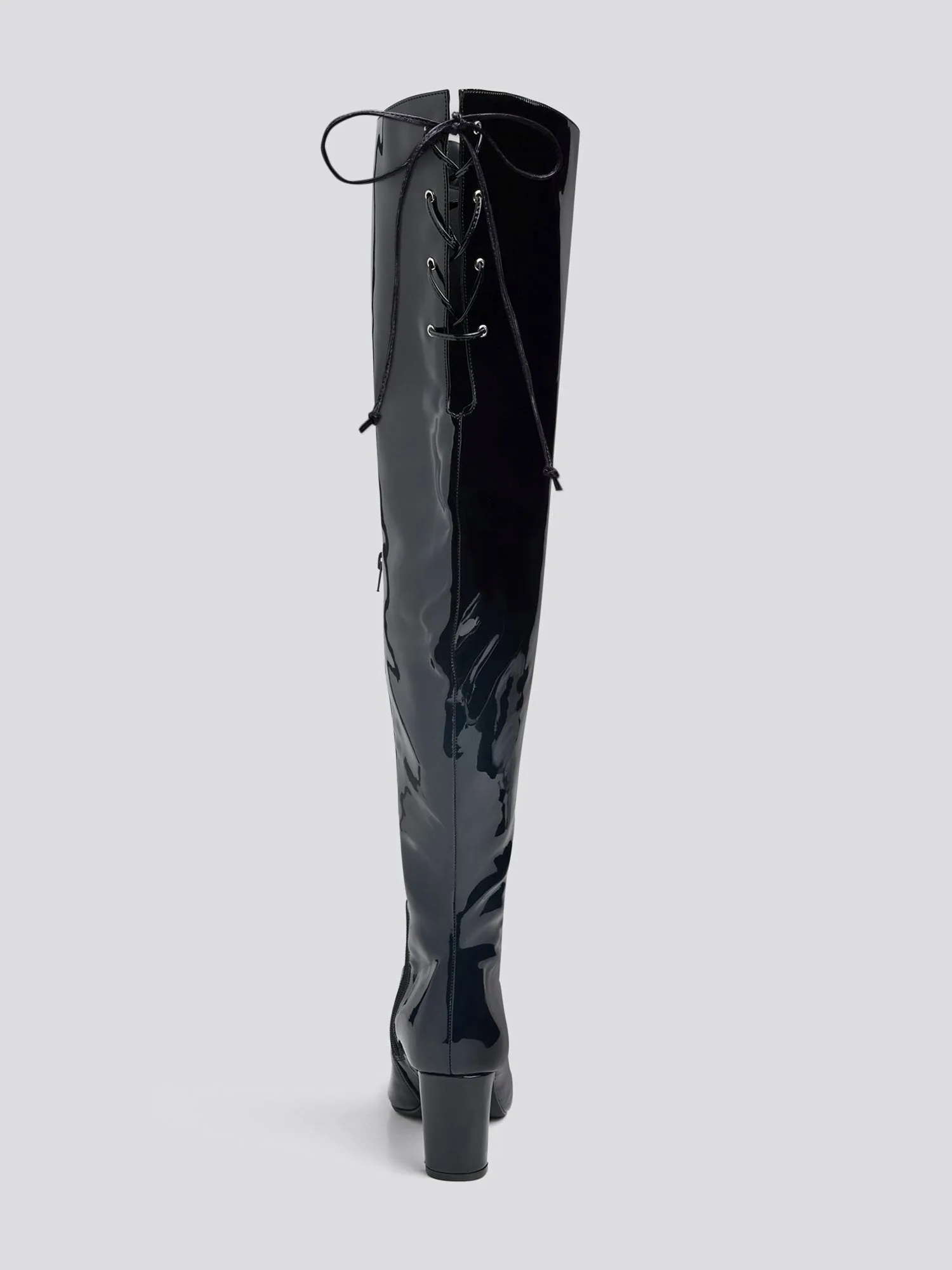 Nadia x FTF Patent Leather Thigh-High Boots in Alfinil