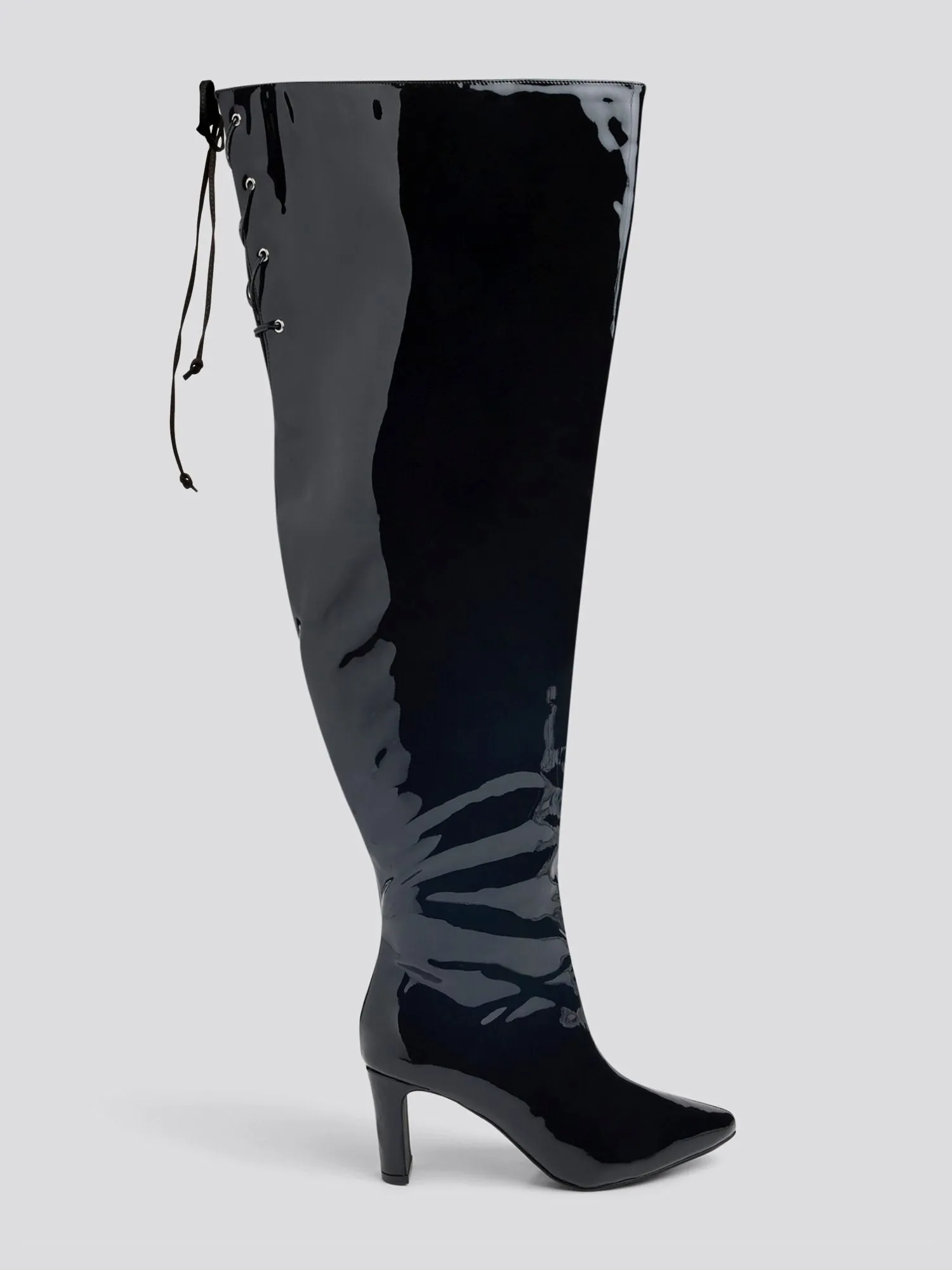 Nadia x FTF Patent Leather Thigh-High Boots in Alfinil