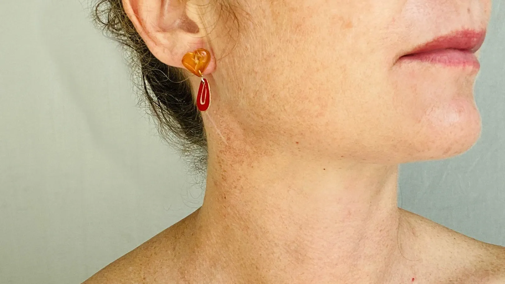 Amber & Carved Gourd Earrings. Oaxaca, Mexico. 0266