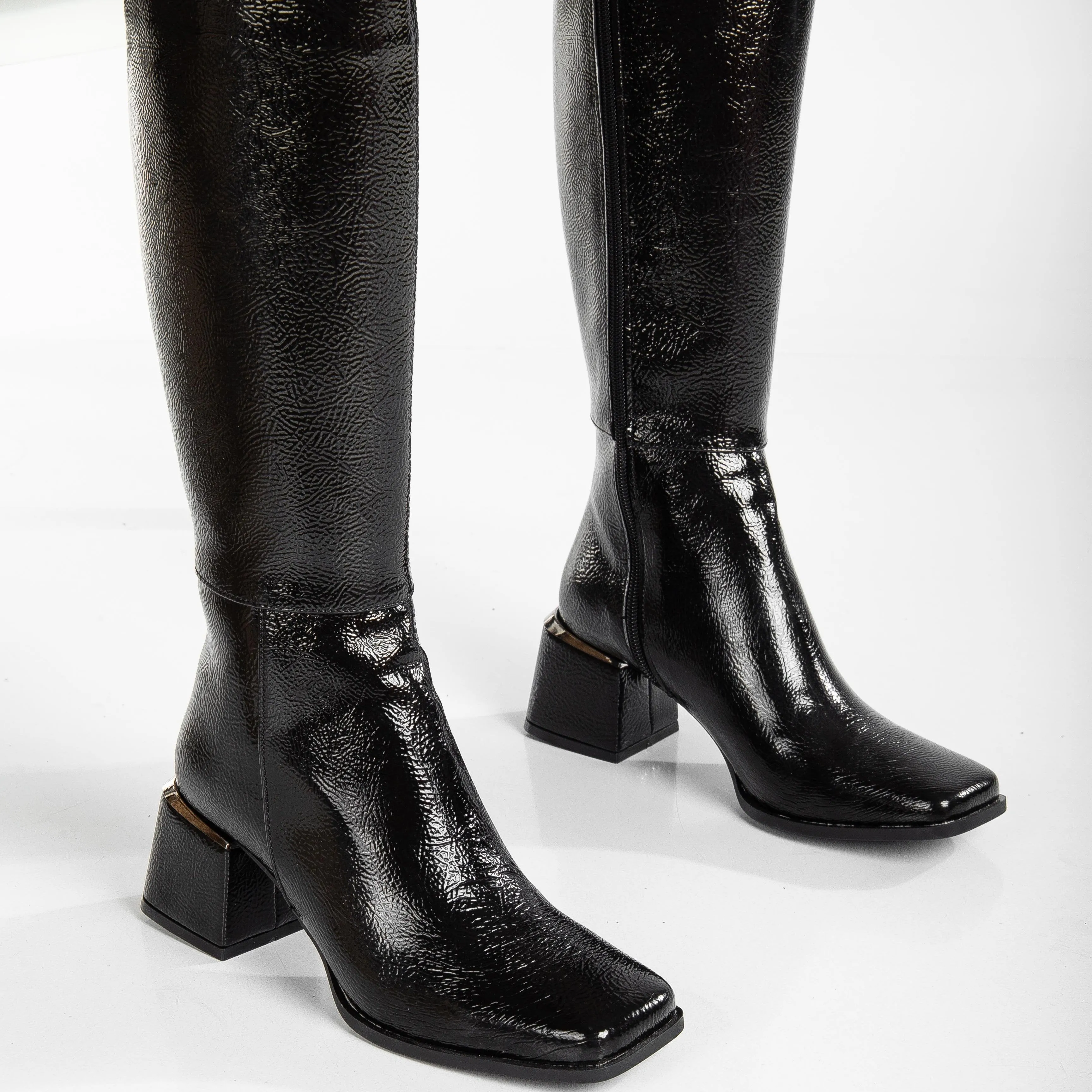 Anelise - Black Patent Knee High Boots