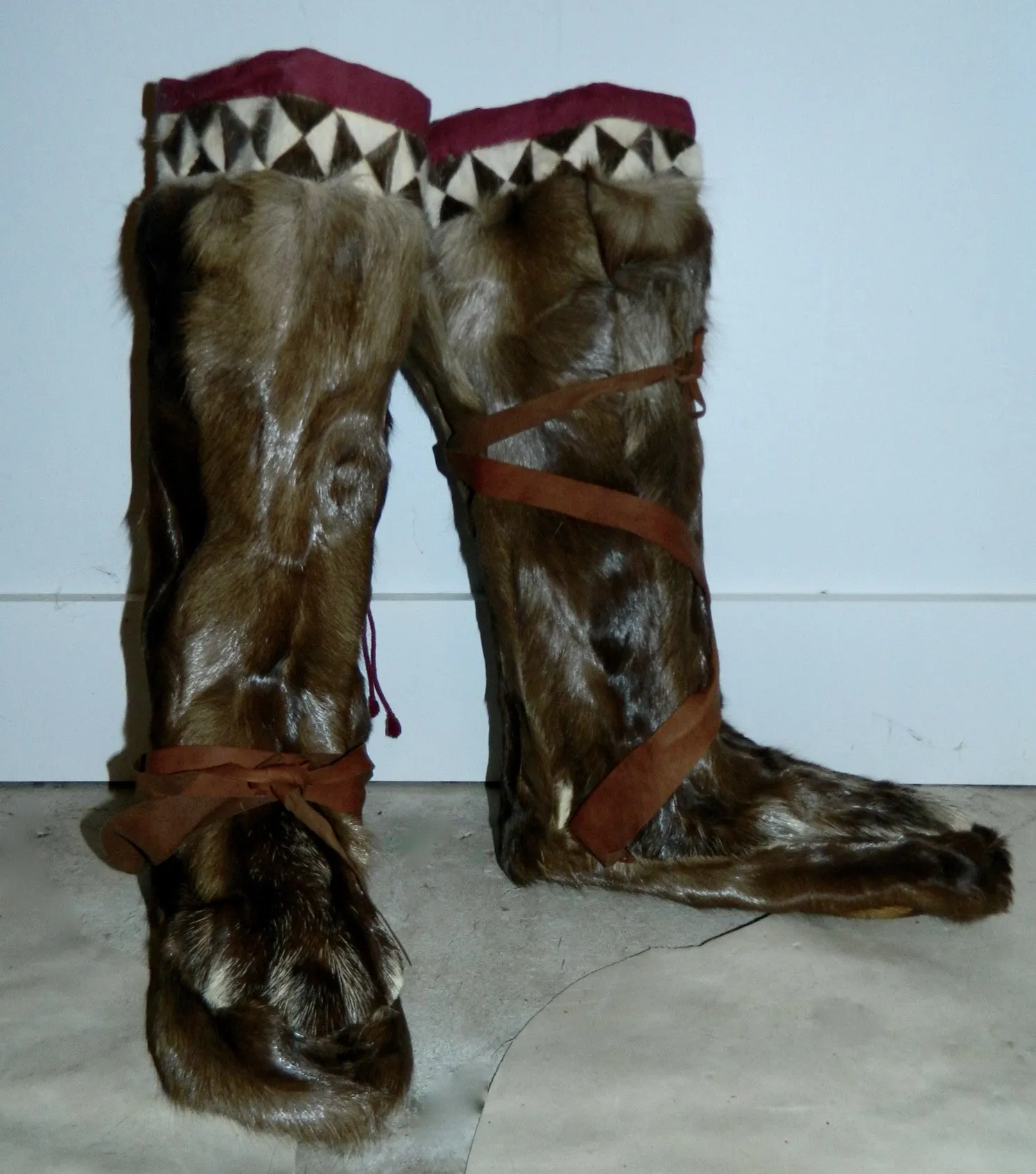 antique 1920s 1930s reindeer fur boots LOMEN leather soled Arctic boots vintage Nome Alaska