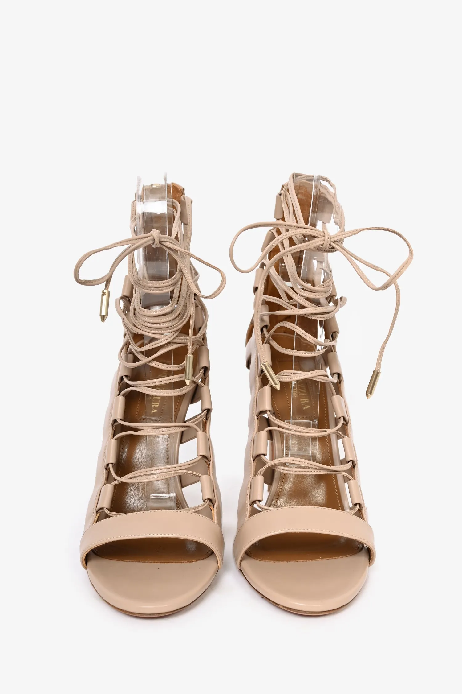 Aquazzura Nude Leather 'Amazon' Heels Size 37