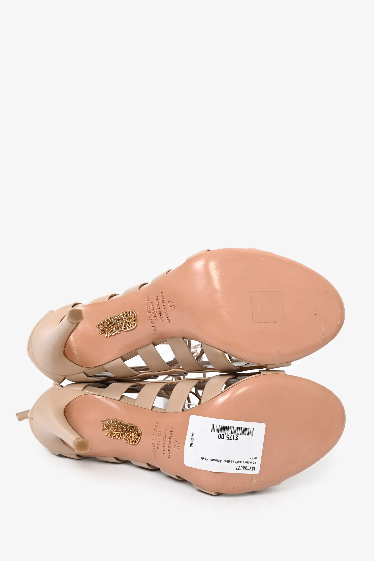 Aquazzura Nude Leather 'Amazon' Heels Size 37