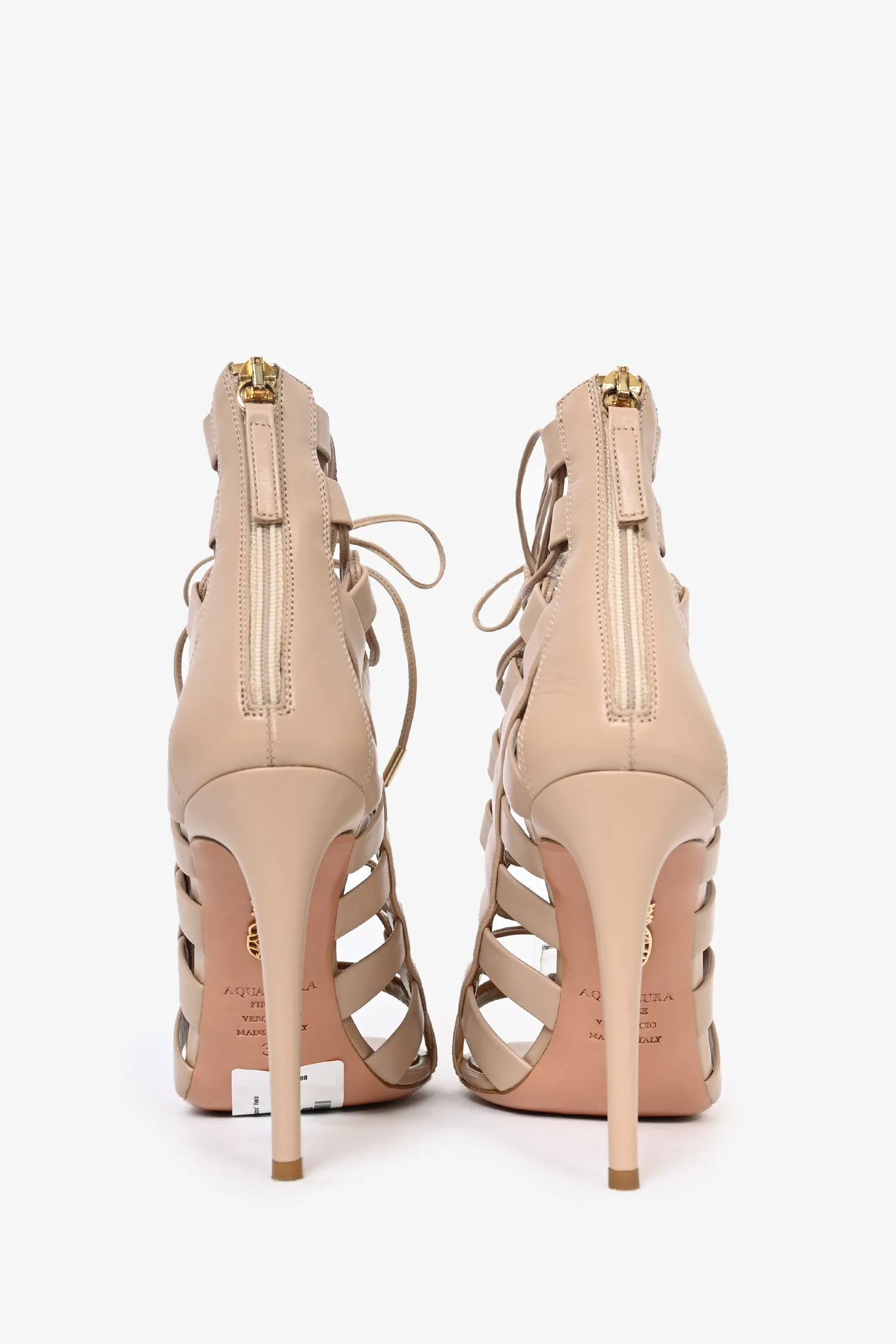 Aquazzura Nude Leather 'Amazon' Heels Size 37