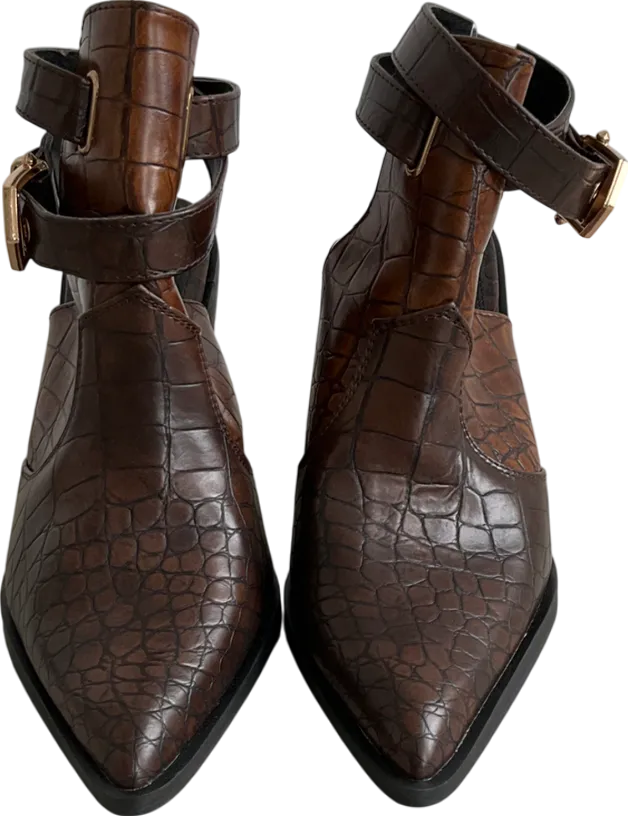 ASOS Brown Croc Effect Pointed Toe Chunky Heels UK 8 EU 41 👠