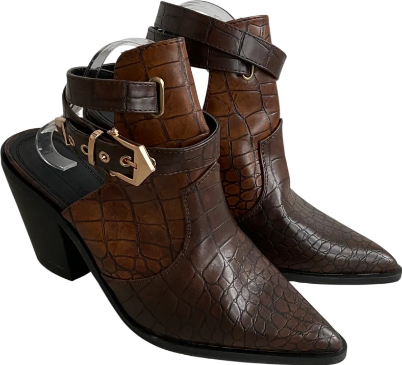 ASOS Brown Croc Effect Pointed Toe Chunky Heels UK 8 EU 41 👠