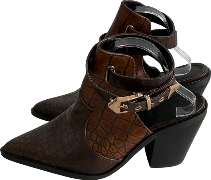 ASOS Brown Croc Effect Pointed Toe Chunky Heels UK 8 EU 41 👠