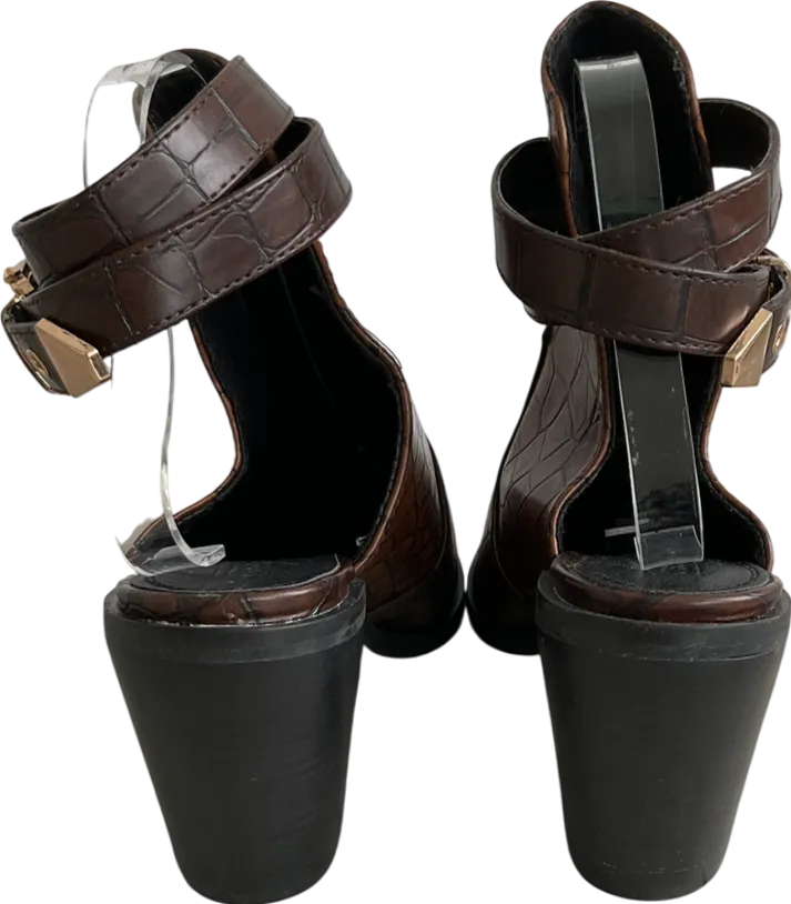 ASOS Brown Croc Effect Pointed Toe Chunky Heels UK 8 EU 41 👠