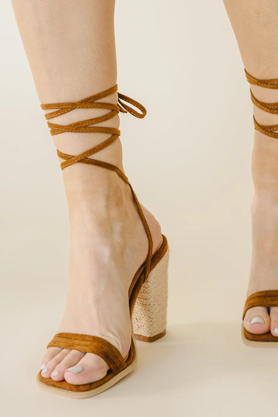 Bianca Lace Up Heels in Camel - FINAL SALE
