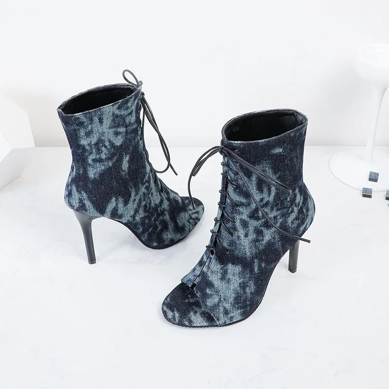 Bigsizeheels Buckle Peep Toe Stiletto Heel Color Block Pumps - Dark blue