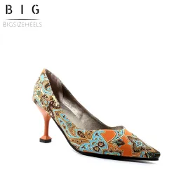 Bigsizeheels National style color thin heel shoes - Orange