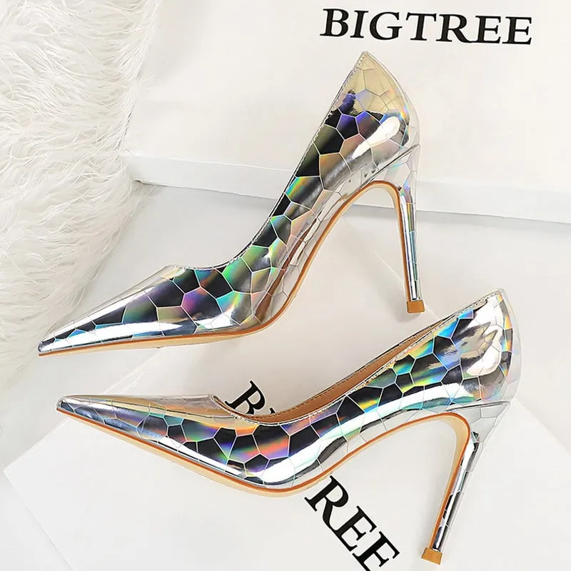 Bigtree Shoes New Patent Leather Woman Pumps Metal Stone Pattern High Heels Designer Women Heels Stiletto Female Pumps Size 43