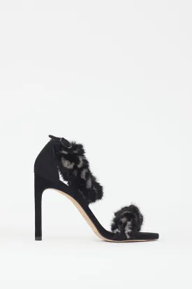 Black & Grey Fur Strap Heel