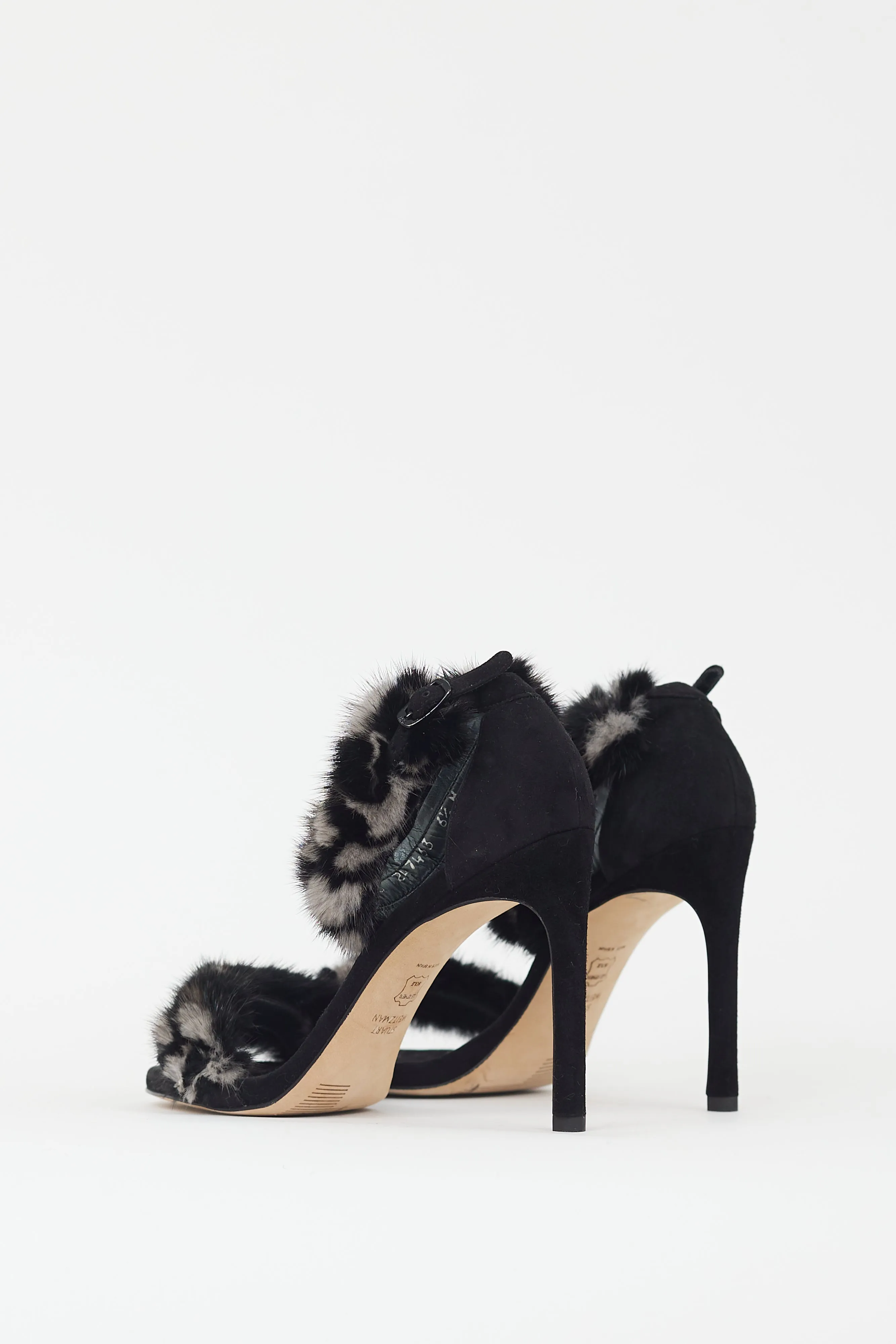 Black & Grey Fur Strap Heel