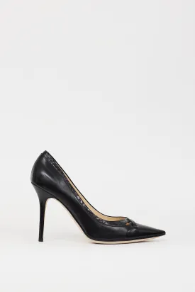 Black Leather Pointed Cutout Heel