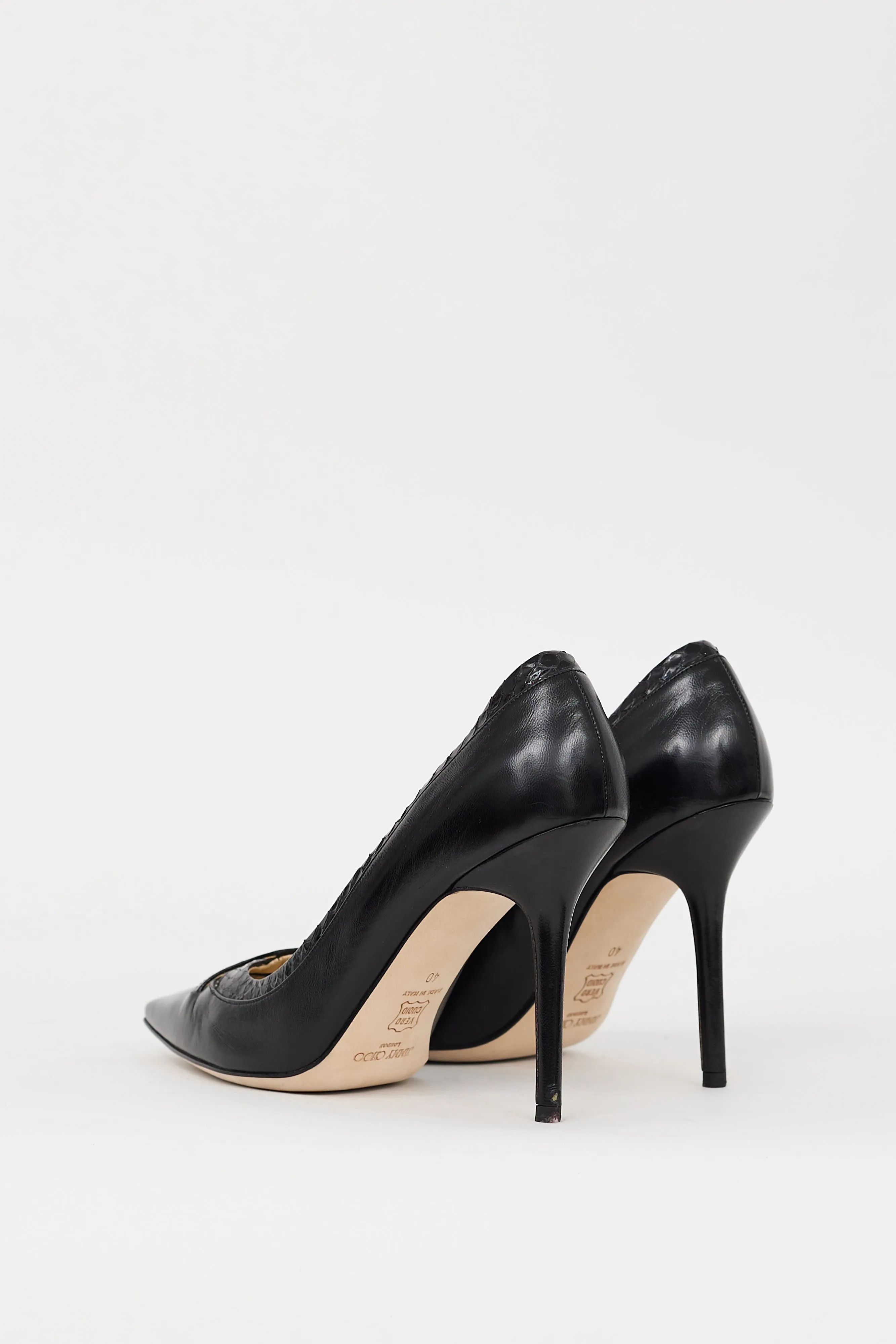 Black Leather Pointed Cutout Heel