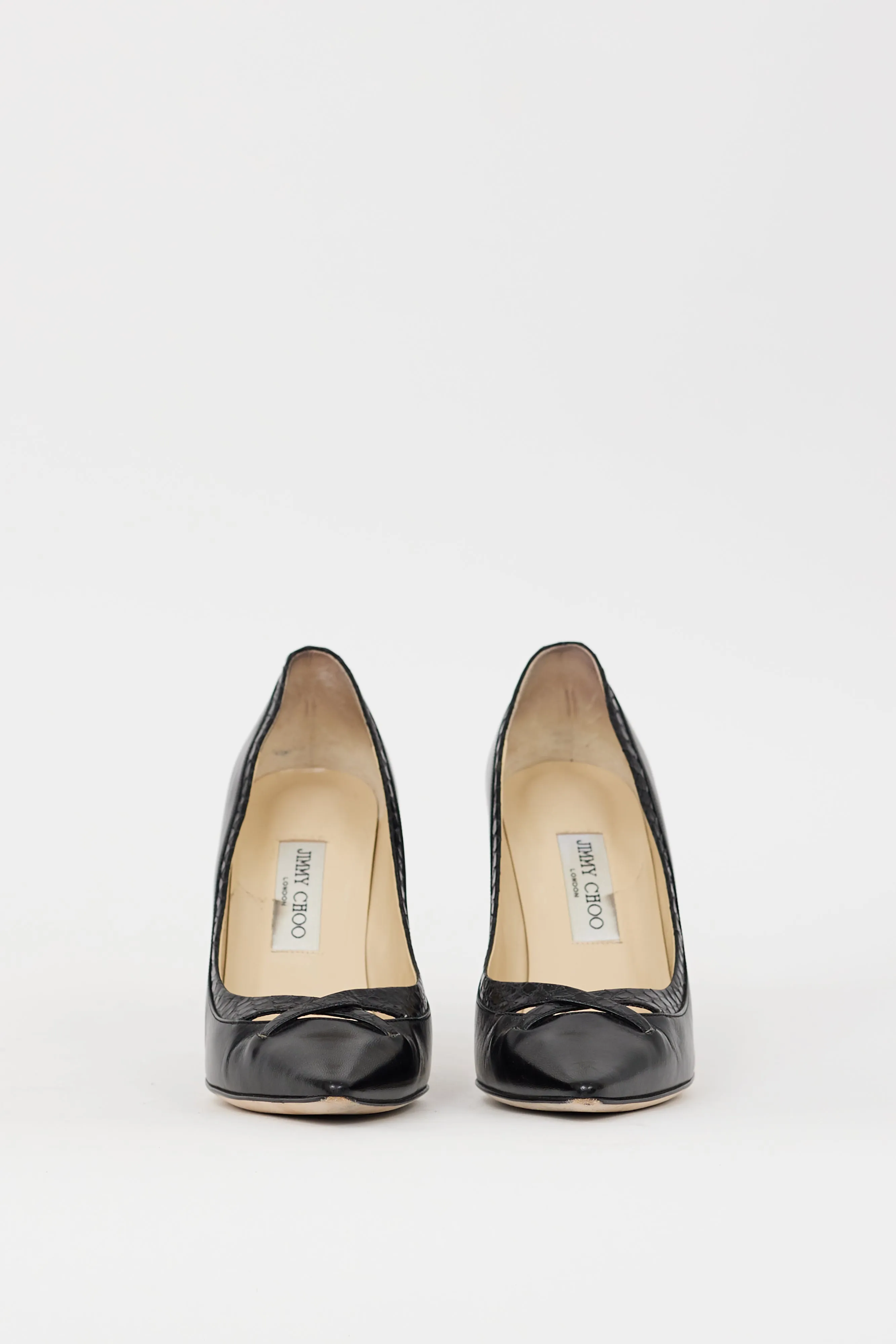 Black Leather Pointed Cutout Heel