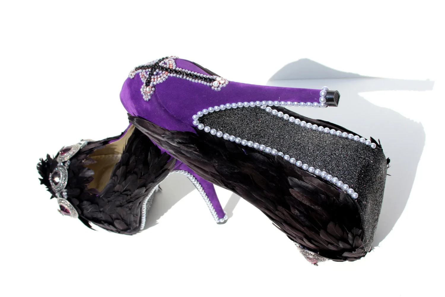 Black Swan Feather Gothic Crystal Heels