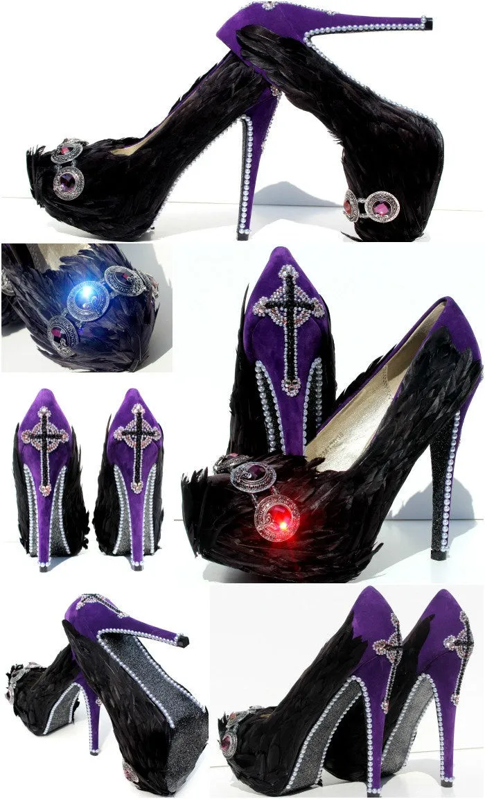 Black Swan Feather Gothic Crystal Heels