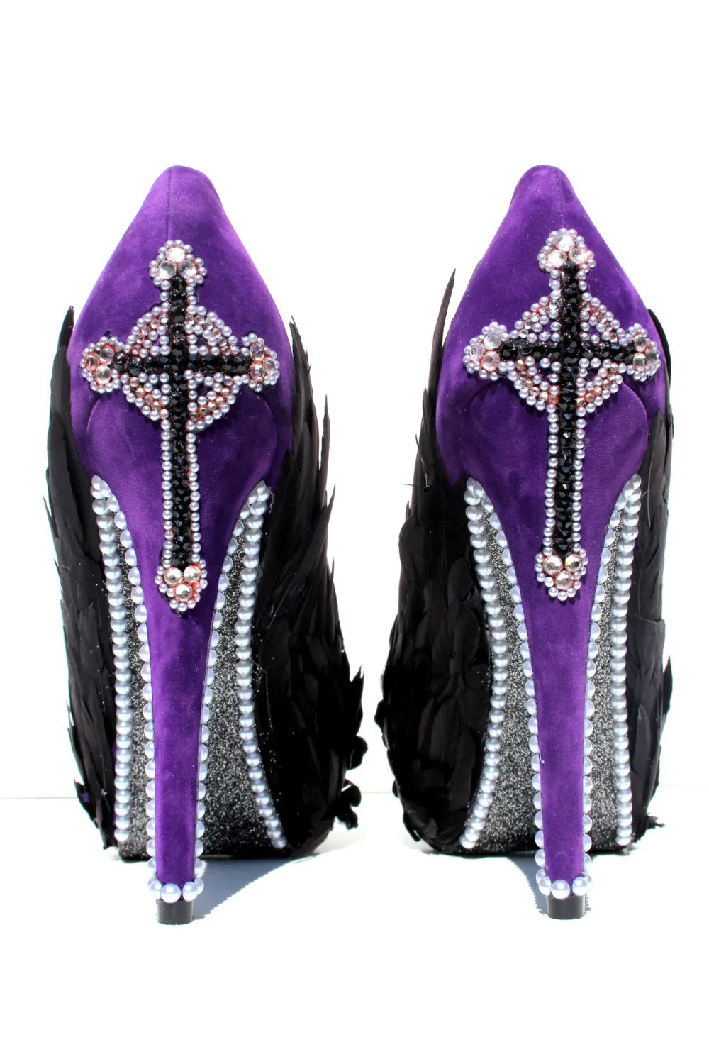 Black Swan Feather Gothic Crystal Heels