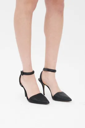 Black Textured Leather Strappy Heel