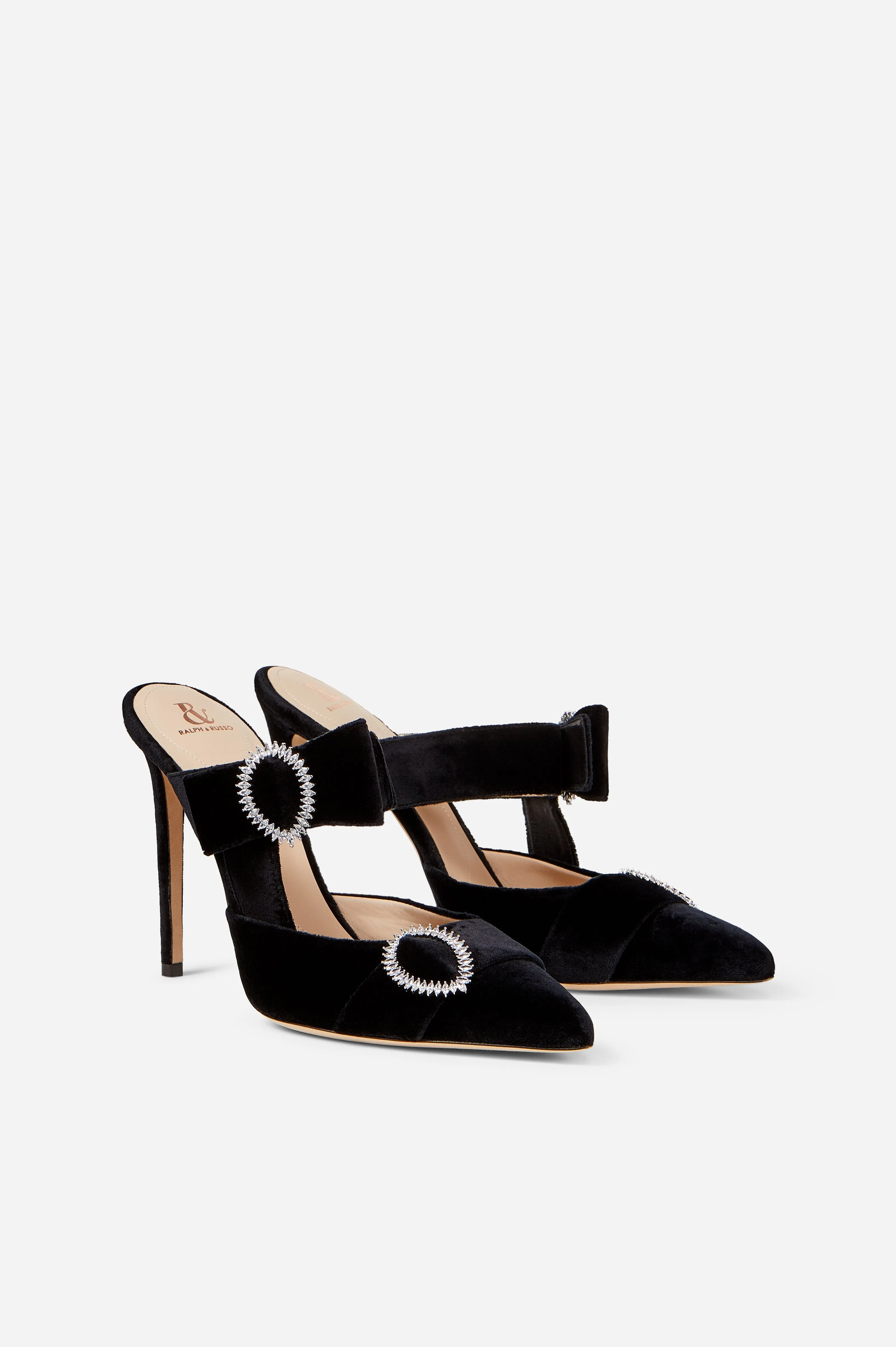 Black Velvet Bow Heel Mules
