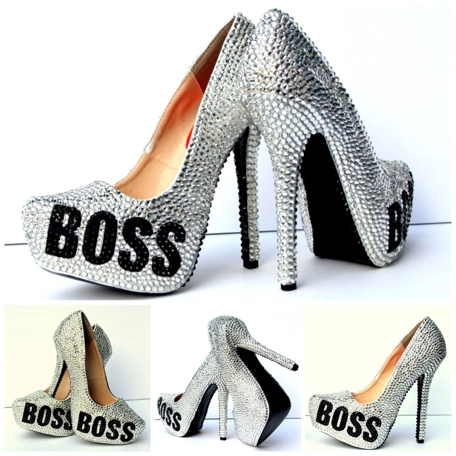 BOSS Black & Silver Swarovski Crystal Heels