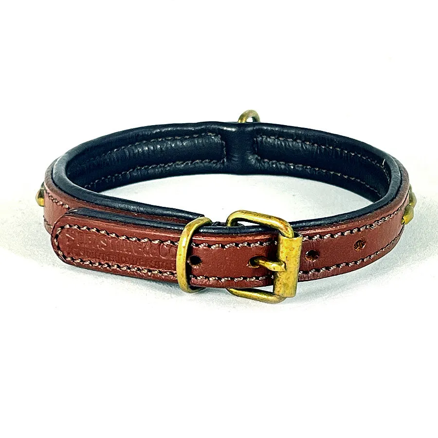 Brass Baguette Studded Leather Collar, 12"-14"